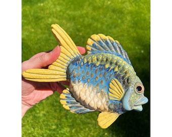 Vintage Ceramic Fish Trinket Dish Decor Nautical Beachy Hand Painted Pottery