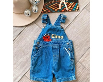 Vintage 1990s Elmo Denim 12M Overalls Sesame Street Jean Shortalls