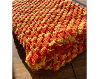 Vintage Orange 1970s Handmade Knit Afghan