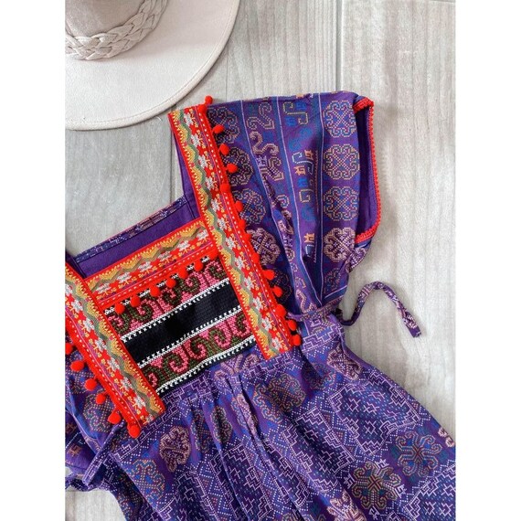 Ethnic Handmade Hmong Purple Printed Dress with R… - image 9