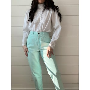 Vintage 80s Sostanza High Rise Jeans  Tapered Leg Bright Aqua Has Flaw 27”