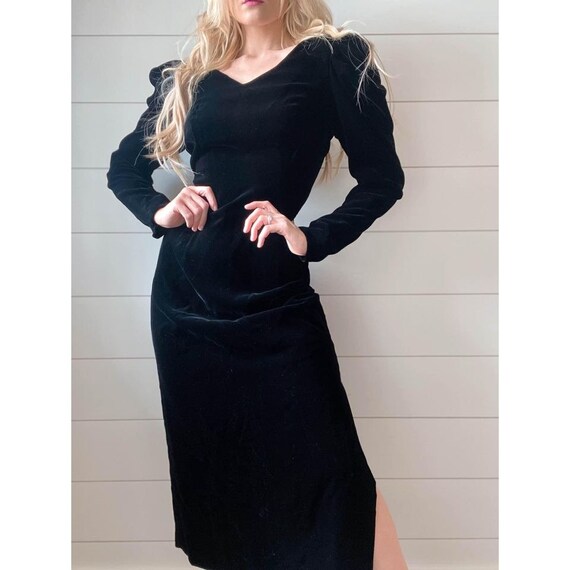 Vintage 1980s Velvet Puff Sleeve Statement Maxi D… - image 4