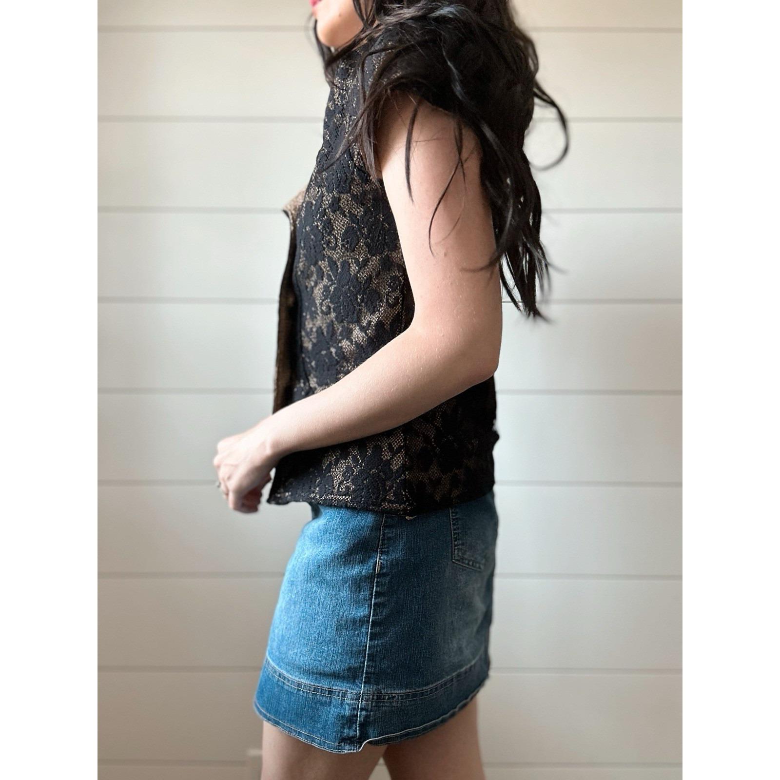 Blazer Femme Coldwater Creek Taille 10 - Manches Courtes Dentelle Noire Et Dorée - Boutons Satin