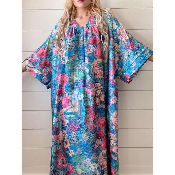 1980s Golden Girls Style Floral Kaftan Housecoat V