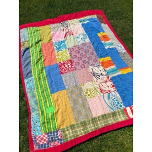 Vintage Handmade Patchwork Square Quilt Blanket 62” X 72”