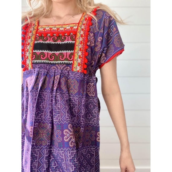 Ethnic Handmade Hmong Purple Printed Dress with R… - image 3