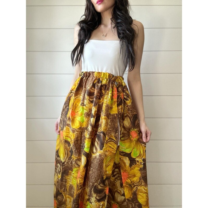 70's Floral Wrap Bathing Swimsuit Cover Up Skirt  by  E-Stewart