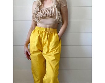 Vintage 80er Jahre Zena Leuchtende Gelbe High Waist Hose