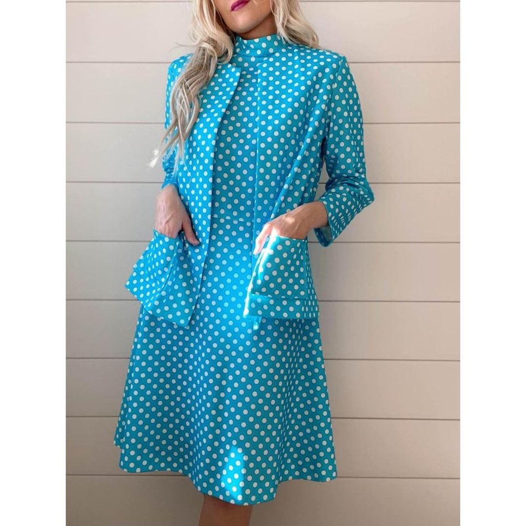 Retro Chic Polka Dot Matching Set: Collared Top & Drawstring Skirt