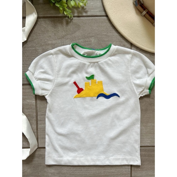 Vintage Colorblock Sand Castle Baby Top 3T Retro Kids
