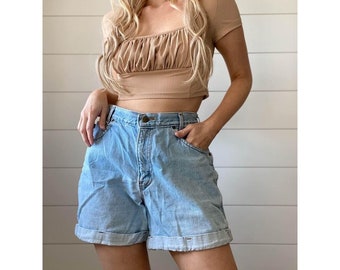 vintage Délavé clair des années 1990, marque chic, taille haute, mom short en jean classique