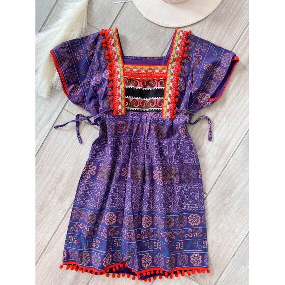 Ethnic Handmade Hmong Purple Printed Dress with R… - image 6