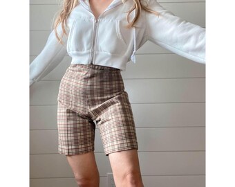 1970s Polyester Plaid Academia Double Knit Shorts- Has Seam Split Please Read