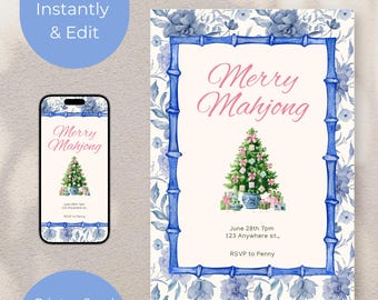 Inbjudan till Merry Mahjong-fest: Inbjudan till Chinoiserie-julspelskväll (Canva-mall)
