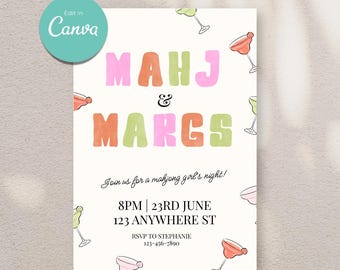 Mahj & Margs Invitation: Mahjong Party Invite Canva Template (Digital Download