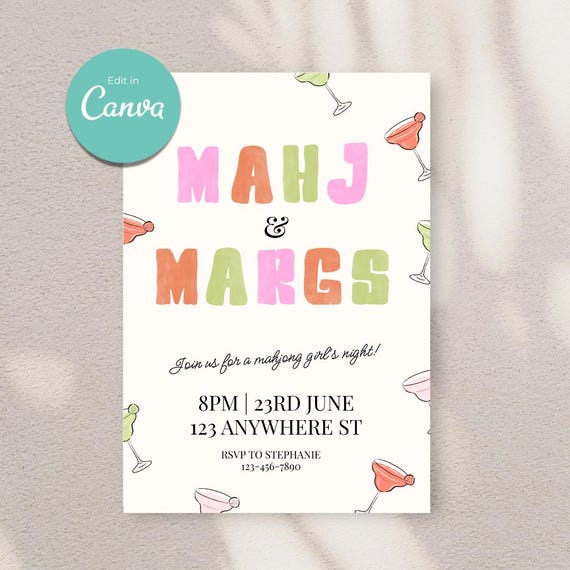 Mahj & Margs Invitation: Mahjong Party Invite Canva Template (Digital Download