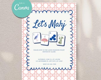 Invito Mahjong: modello di invito per feste Canva modificabile (download digitale, 4x6 e 5x7)
