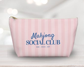 Pink Striped Mahjong Tile Bag: Travel Pouch Organizer