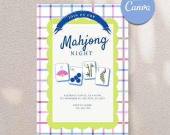 Editable Mahjong Night Invite: Digital Canva Template (Printable Invitation)