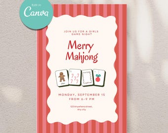 Inbjudan till glad Mahjong-fest: Inbjudan till festlig spelkväll (Canva-mall)