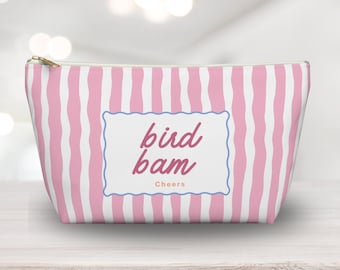 Borsa porta tessere Mahjong Bird Bam: pochette da viaggio a righe ondulate rosa