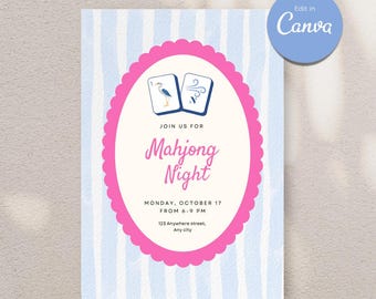 Mahjong Game Night Invitation: Editable Canva Template (4x6 & 5x7)
