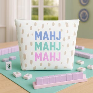 Mahjong Tile Storage Bag - MAHJ Cosmetic & Travel Pouch | Modern Game Night Organizer (Double-Sided Print)