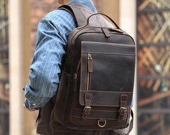 Vintage Leather Backpack,Leather Backpack,Rucksack, Personalized Men Leather Backpack,Travel Computer Package,Backpack gift for him
