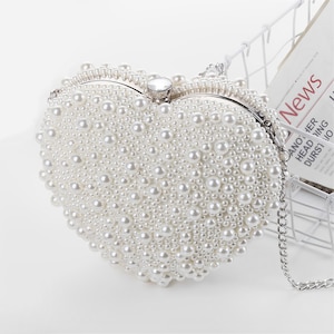 Heart Shaped Pearl Clutch Evening Bag For Wedding Banquet Pearl Bridal Bag Bridal Clutch Wedding Gifts Bridal Gift Girlfriend Christmas Gift