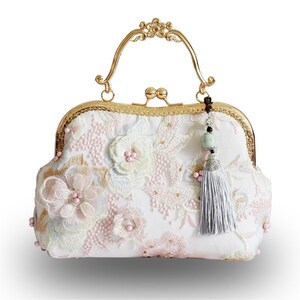 Amiqi Women Embroidery Beaded Flower Full Dresses Metal Frame Party Evening Clutch Bag Purse Wallet