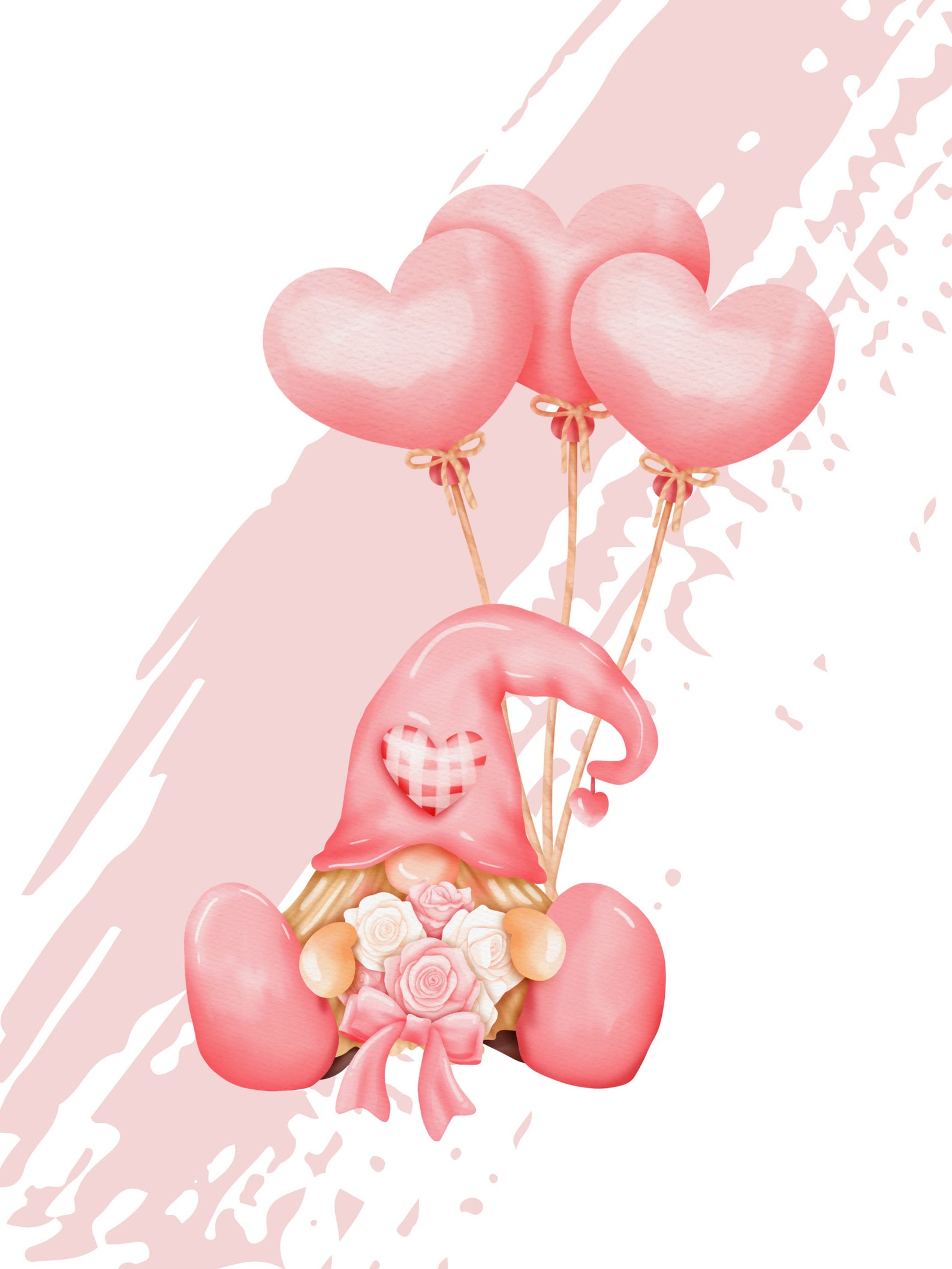 Pink Gnome With Heart Balloons Valentine's Day Printable - Etsy