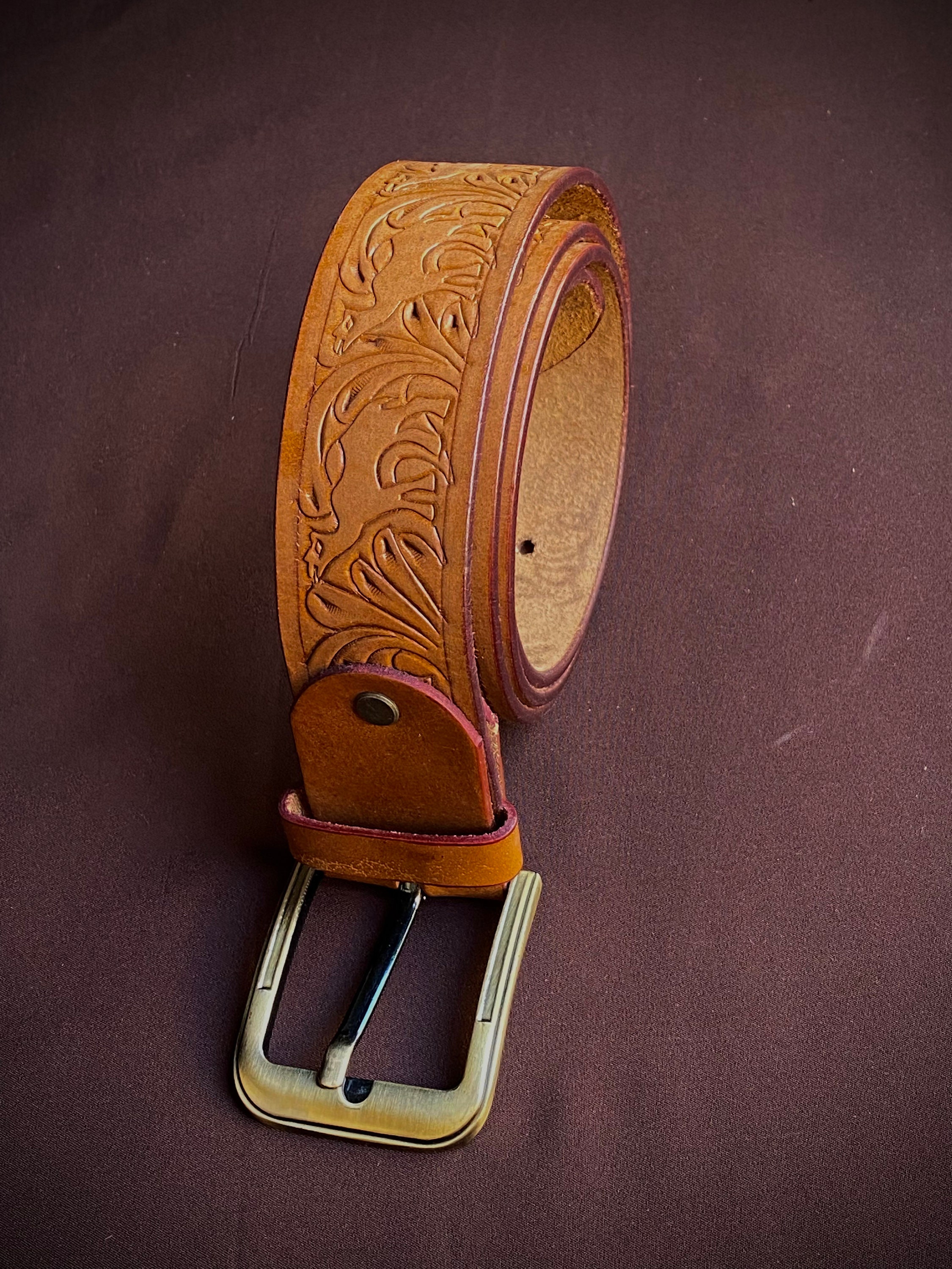 wang Australische persoon Ongeschikt Vintage Leather Belt With Camel Embossed Brown Leather Belt - Etsy