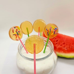 Piruletas veganas caseras sin colorantes de sandía agria / Piruleta de caramelo duro - Favores de fiesta de cumpleaños - Favores de baby shower