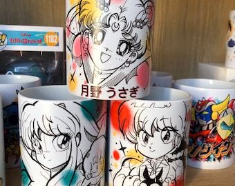 90s anime manga Sailormoon mug, Ranma 1/2, Lamu, Luna and Artemis. Sold individually. Or in a set of 3.