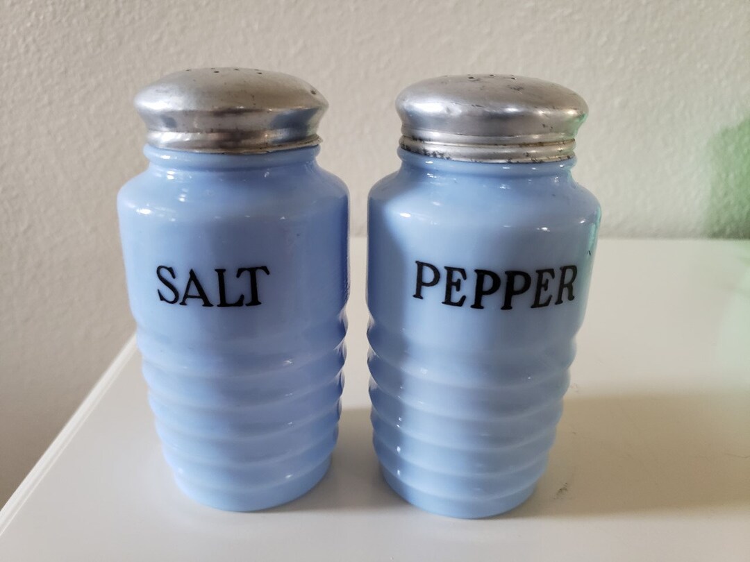 Vintage Delphite Blue Glass Salt and Pepper Shakers Etsy