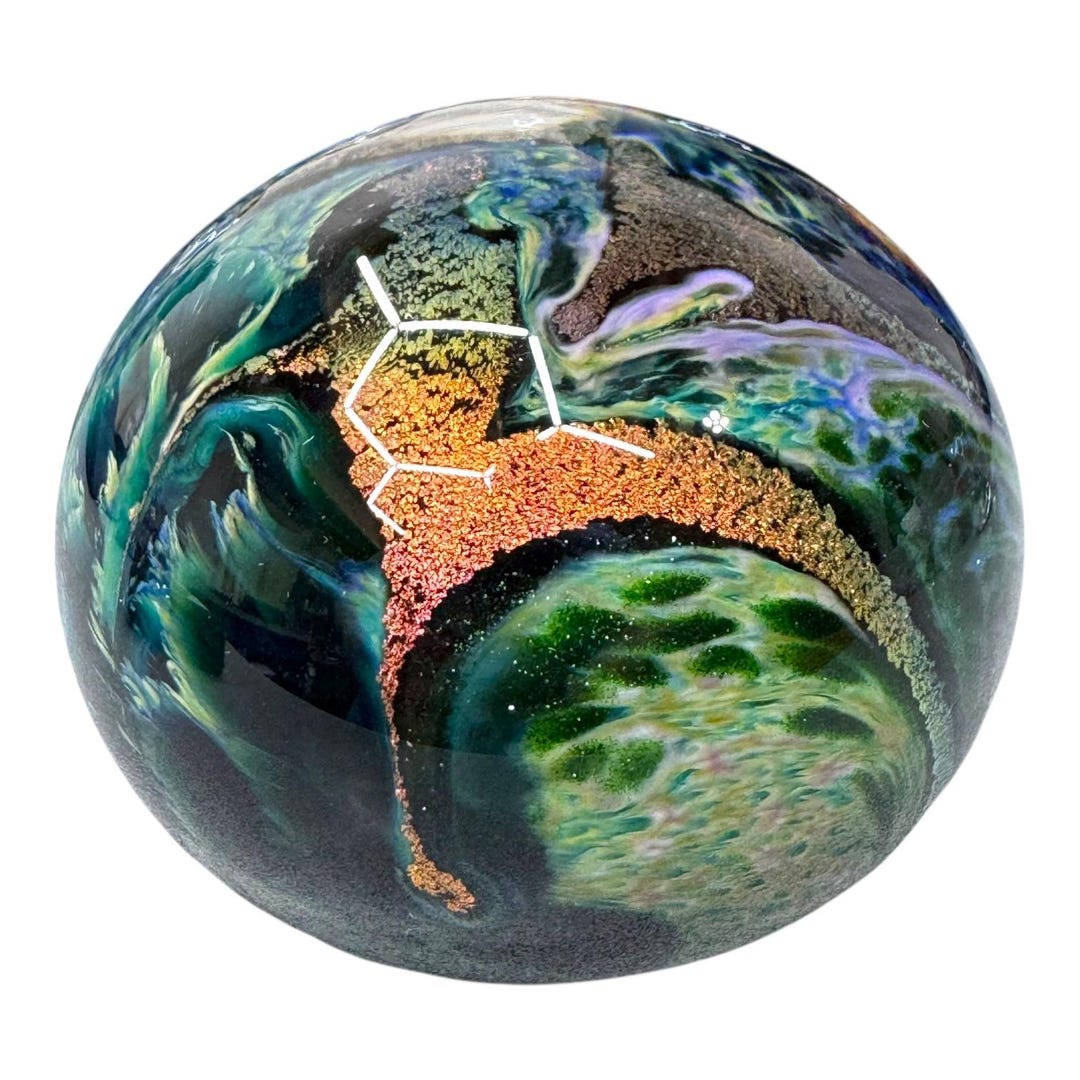 Hand Blown Glass Paperweight ASH Swirling Blue Green Oceanic Water ...