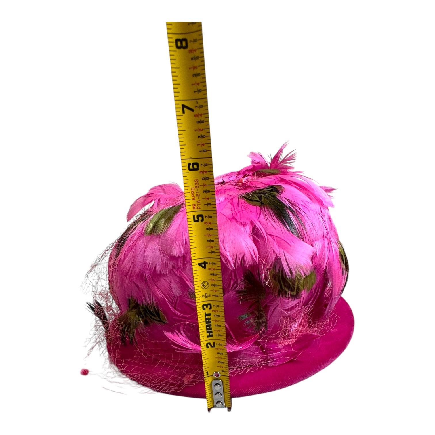 Vintage Pink and purple netted hat Mardi Gras statement, piece, vintage feathers Nicky Bigs Novelties Mardi Gras Top Hat With Feather Costume  main image 2