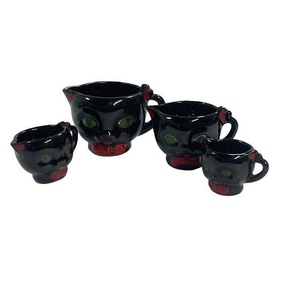 Shafford Japan Black Cat RED Bow Measuring Cups Set Redware