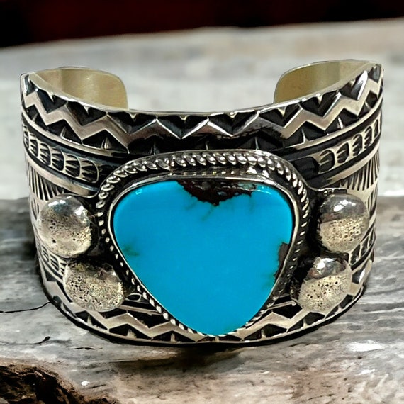 Heavy Navajo Silver 925 Royston Turquoise Cuff Bracelet Signed