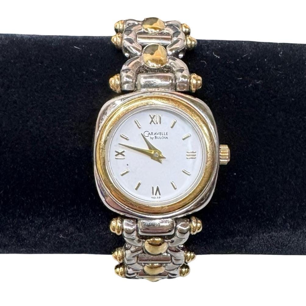 Caravelle by Bulova Ladies Watch Two Tone Weave Bracelet Silvery Dial Gold hands Vintage Caravelle by Bulova Women main image 4