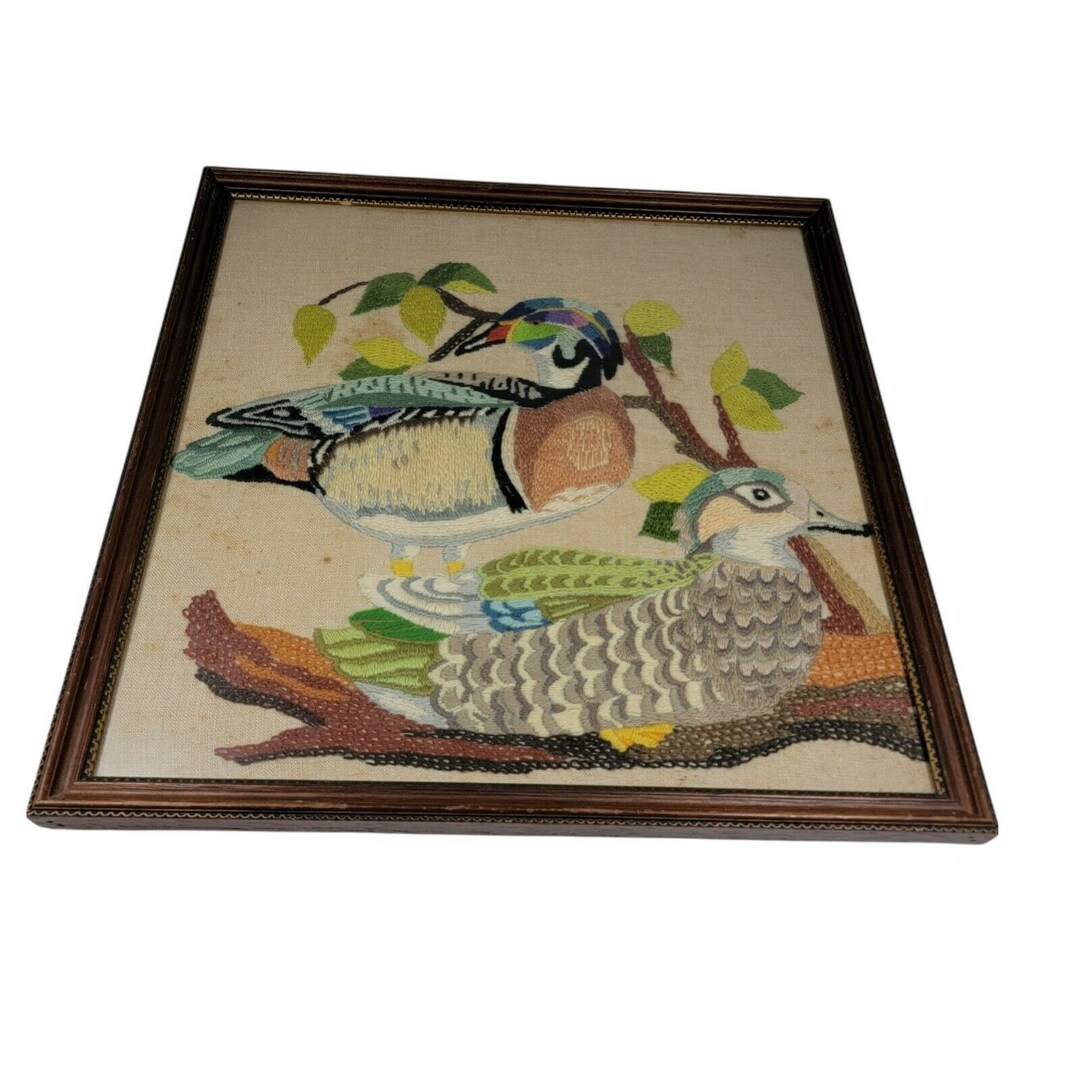 Vintage Crewel Needlework Embroidery Ducks Water Art Home Wall - Etsy