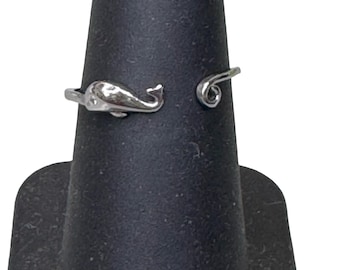 Vintage Open Sterling Silver Whale Adjustable Ring Tail Shamu Nautical Sea Ocean