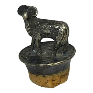 Vintage Figural Ram Lamb Sheep Metal Wine Decanter Bottle Stopper & Cork, German