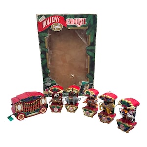 Vintage Mr Christmas Holiday Carousel NOS 1992 Circus Zebra Tiger Elephant Horse