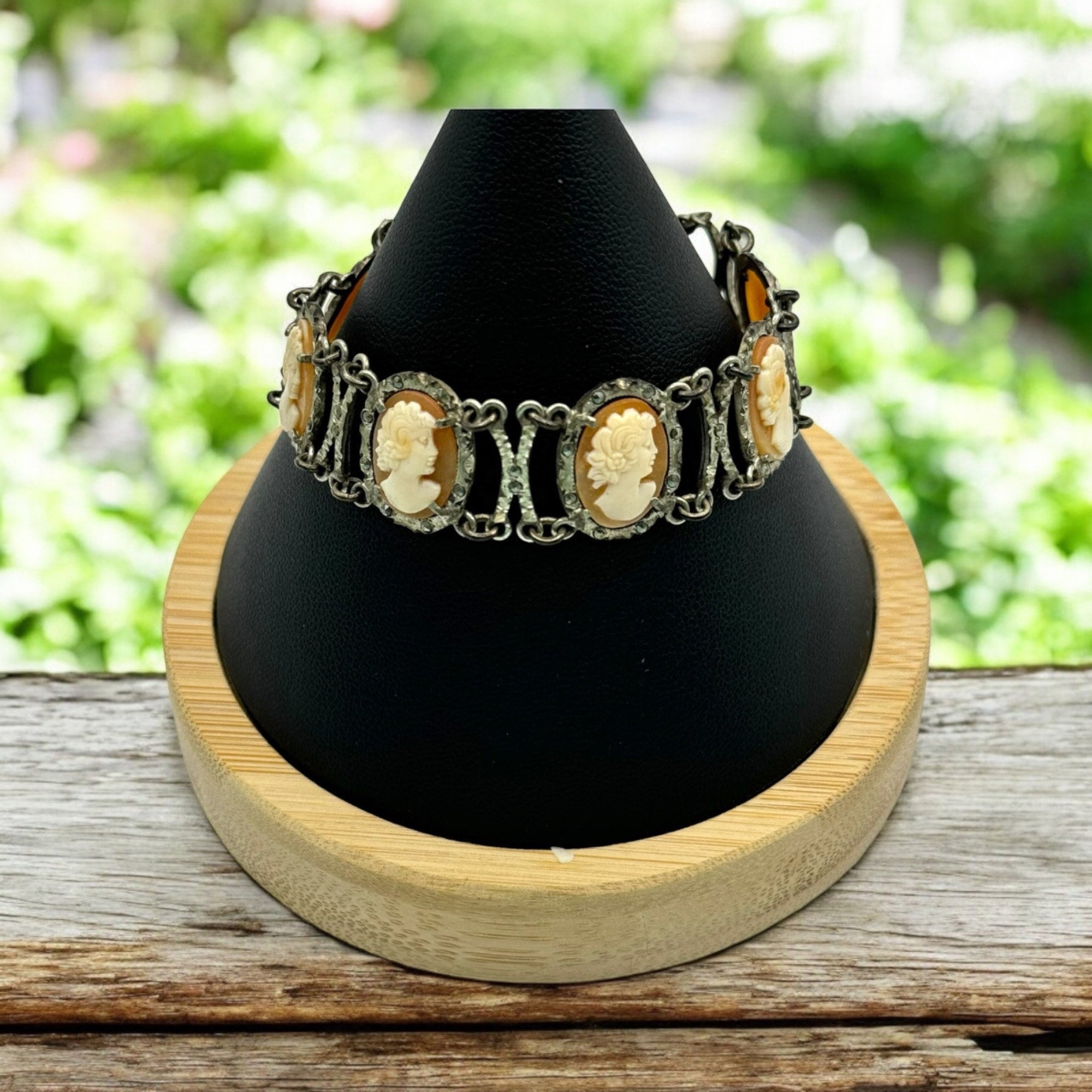 アンティーク カメオ 彫刻 シェル リンク ブレスレット シルバー