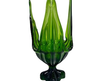 Vintage vase en verre viking vert mouchoir 4 orteils piédestal soufflé à la main 9&quot; LIRE