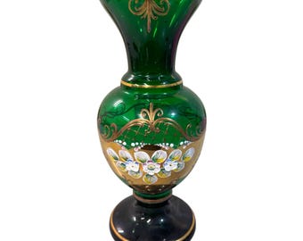 8.5インチのグリーンとゴールドの芸術的な装飾が施された花瓶