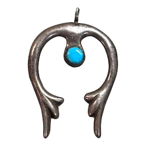 Vintage Navajo Sterling Silver Naja Pendant Turquoise Stone Accent Southwest