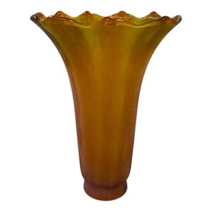 Vintage Iridescent Orange Amber Glass Fluted Lamp Shade 6&quot; Long Scalloped Rim