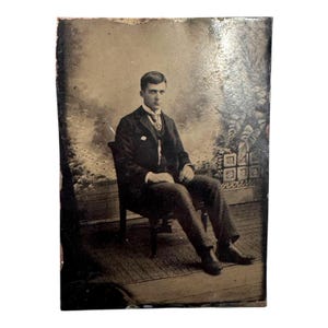 Antique 19th Century Tintype Photograph Young Boy Gentleman Man Suit Tie Vintage